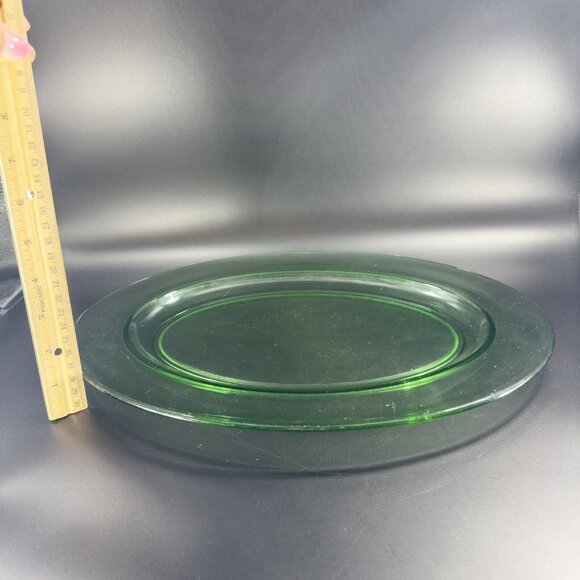 1960s Long Uranium Green Depression Glass Tray Dish Large Glass UV Glow 15”Long - Picture 10 of 15
